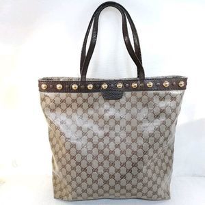 Gucci Studded Tote Bag PVC Leather Brown